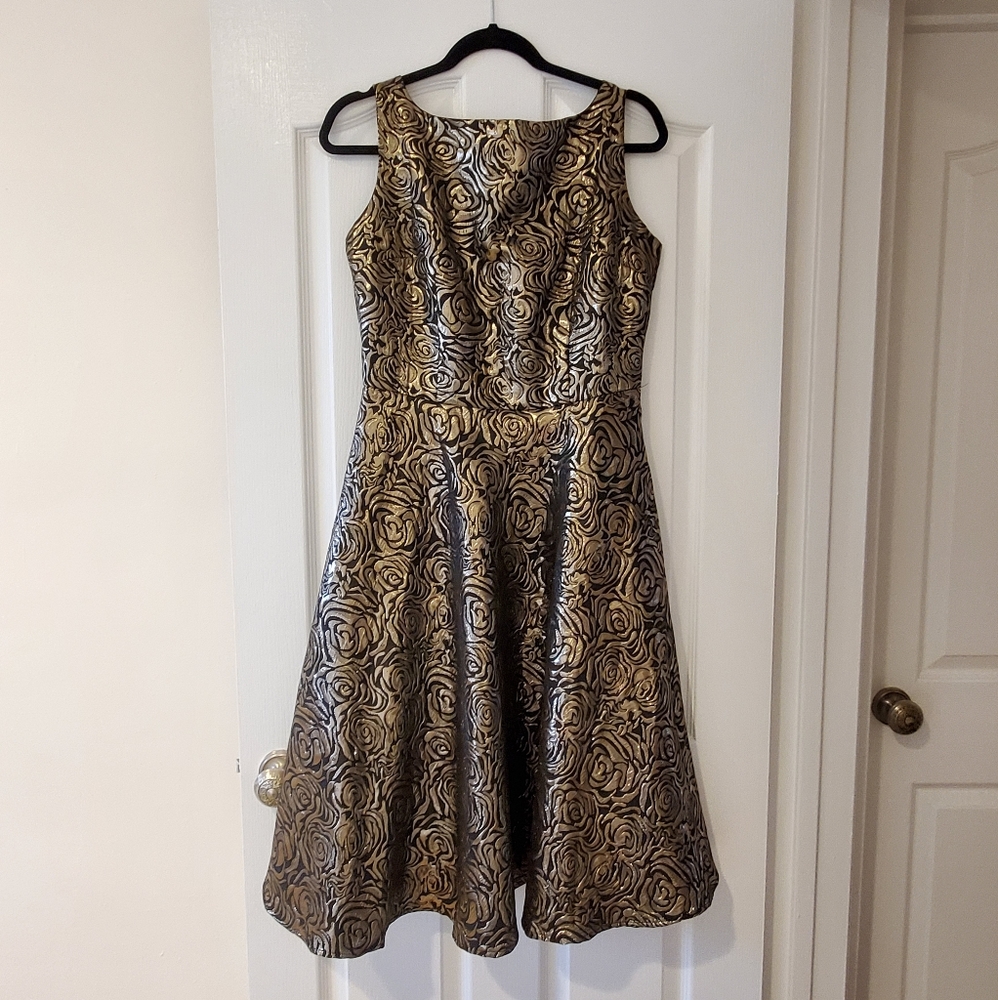 Gold and black rosette cocktail dress
